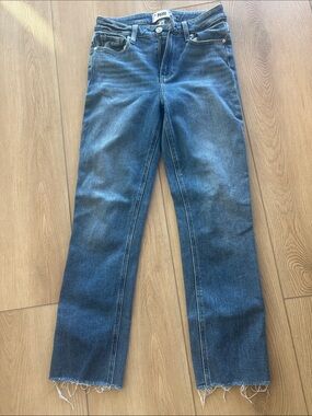 PAIGE Cindy Medium Wash Straight-Leg Jeans with Raw Hem
